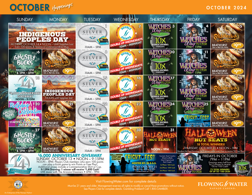 October Promotions at Flowing Water Navajo Casino