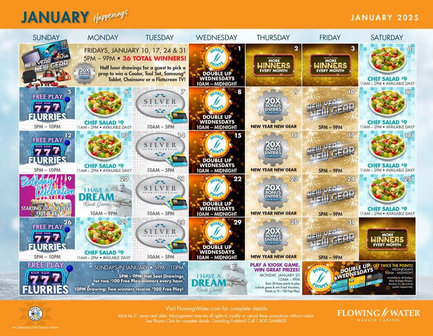 January Promotions at Flowing Water Navajo Casino